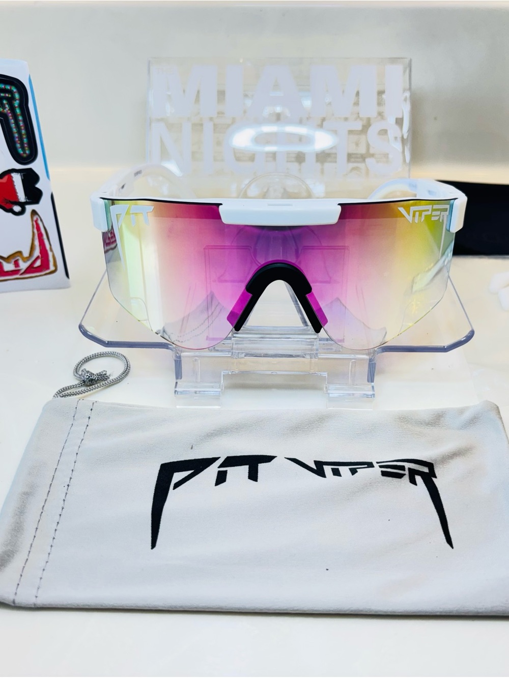 Pit Viper The 2000 Sunglasses in The Miami Nights with Z87+ Pink Lens.